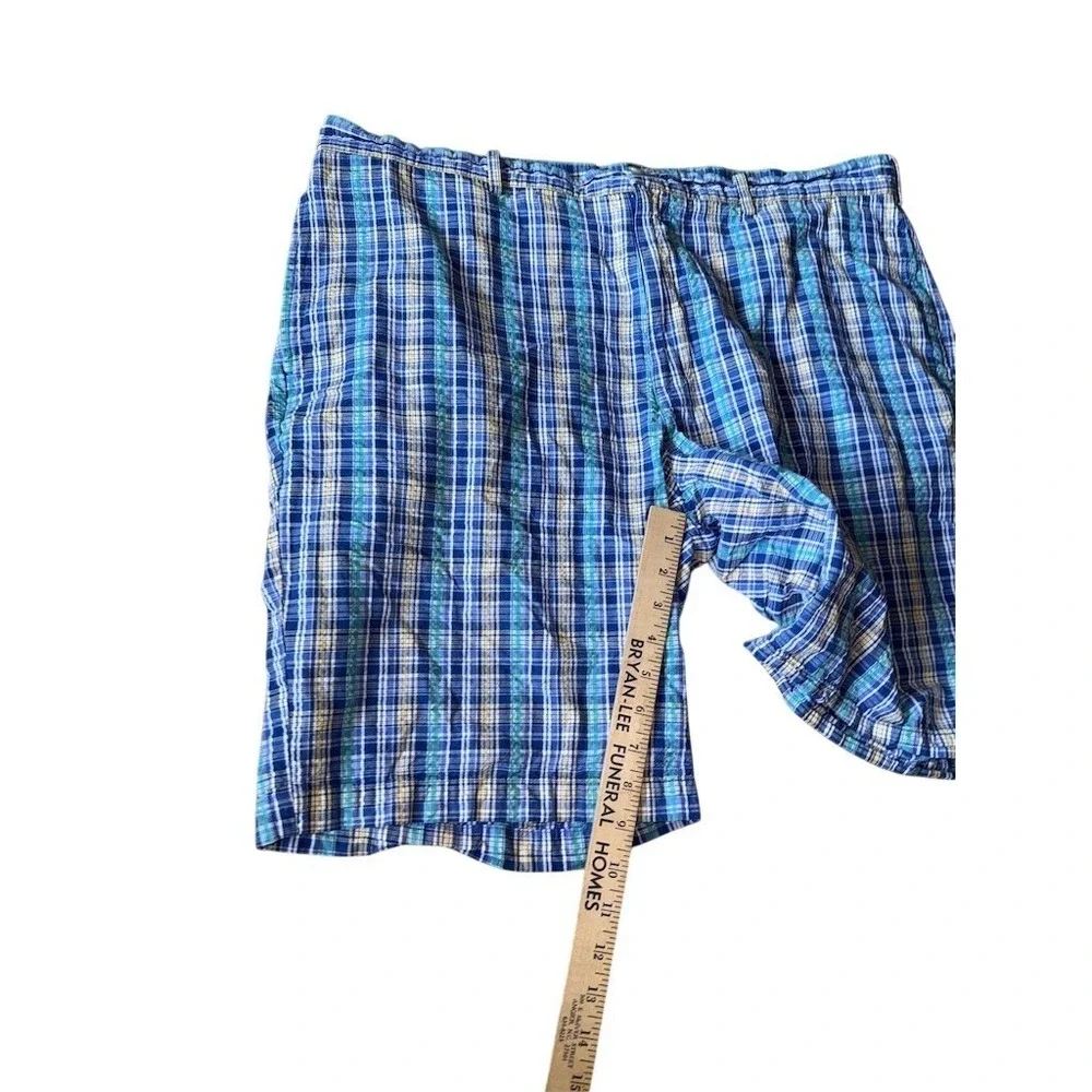 Pro Tour Men's Plaid Golf Casual‎ Shorts Blue Green White 40 Flat front preppy